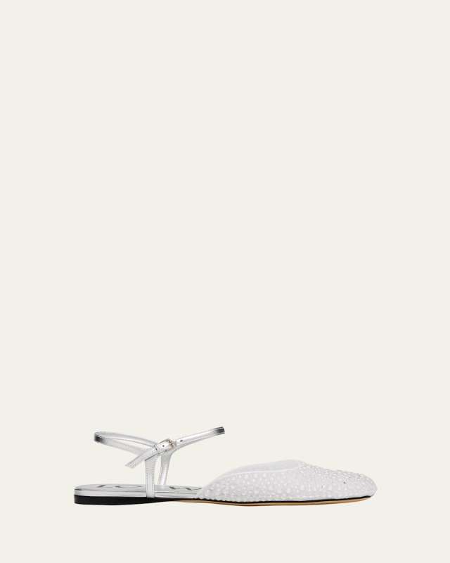 Toy Embellished Mesh Ankle-Strap Ballerina Flats